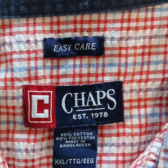 Men's Chaps XXL Red Plaid Shirt Casual, short sleeve, button down - Picture 2 of 4